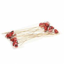 Produkt Wtyczka dekoracyjna biedronka na patyku drewno czerwona, czarna 4cm x 2,5cm wys. 23,5cm 16 szt.
