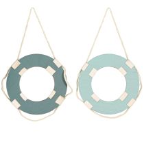 Produkt Koło ratunkowe Drewniana dekoracja do zawieszenia Morski niebieski Ø13cm 2szt