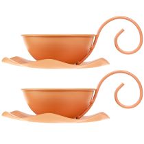 Produkt Filiżanka dekoracyjna metalowa, pomarańczowa, Ø11,5cm, wys.6cm, ze spodkiem, 2 sztuki