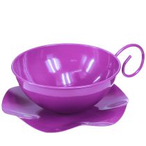 Produkt Metalowy dekoracyjny kubek Ø16cm H9cm filiżanka do herbaty ze spodkiem fioletowy 2 szt