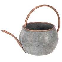 Produkt Metalowa dekoracyjna konewka, styl vintage, rustykalny, dekoracja ogrodu, do sadzenia, srebrno-miedziana, dł. 41 cm, Ø26 cm, wys. 30 cm