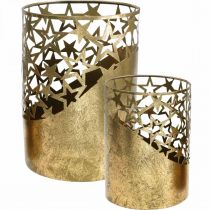 Produkt Metalowa latarnia złote liście w kształcie gwiazdek Ø15cm/20cm zestaw 2 szt