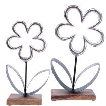 Metalowa dekoracja kwiatowa srebrna czarna dekoracja stołu wiosna W29,5cm