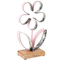 Produkt Kwiat metalowy na drewnianej podstawie różowo-srebrny vintage wys. 29 cm