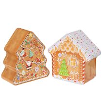 Produkt Puszka świąteczna, puszka na ciasteczka, choinka i domek, wygląd piernika, 14 cm, 2 sztuki
