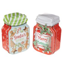 Produkt Metalowa puszka na ciasteczka z motywem świątecznym w kształcie słoika na ciasteczka, 15 cm, 2 sztuki