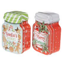 Produkt Metalowa puszka na ciasteczka z motywem świątecznym w kształcie słoika na ciasteczka, 15 cm, 2 sztuki