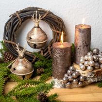 Produkt Metalowe dzwonki z dekoracją reniferów, dekoracja adwentowa, dzwonek bożonarodzeniowy z gwiazdkami, złote dzwony w stylu antycznym Ø9cm wys.14cm 2 sztuki