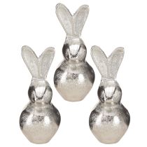 Produkt Dekoracyjny Króliczek Srebrny – Nowoczesna figurka wielkanocna wykonana z metalu do stylowej wiosennej dekoracji 11cm 3 szt.