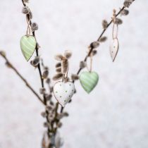 Metalowe serca do zawieszenia, walentynki, wiosenna dekoracja, zawieszka w kształcie serca zielona, biała wys.3,5cm 10szt
