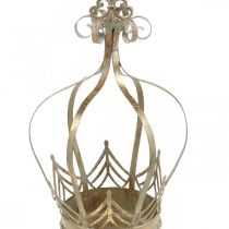 Korona wykonana z metalu, świecznik na lampki adwentowe, sadzarka do powieszenia Złoty, antyczny wygląd Ø16,5cm H27cm