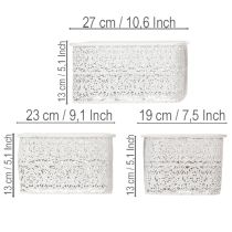 Produkt Metalowe miski z koronkowym wzorem, pojemnik dekoracyjny, kwadratowy, styl shabby chic, biały, 27/23/19 cm, wys. 13,5 cm, zestaw 3 szt.
