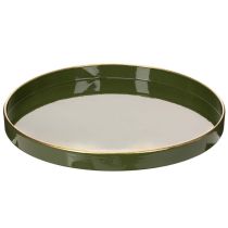 Produkt Taca dekoracyjna w kolorze zielonym ze złotym brzegiem, nowoczesna, 30 cm