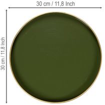Produkt Taca dekoracyjna w kolorze zielonym ze złotym brzegiem, nowoczesna, 30 cm