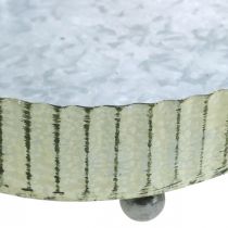 Taca do dekoracji, świecznik owalny, dekoracja metalowa srebrny, zielony shabby chic dł. 25/22/18 cm wys. 6 cm zestaw 3 szt.