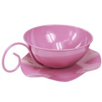 Produkt Kubek metalowy Ø16cm wys.9cm Kubek dekoracyjny ze spodkiem Różowy 2 szt.