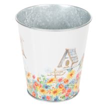 Produkt Doniczka metalowa z motywem, doniczka z budkami dla ptaków, wiaderko blaszane wys. 13 cm Ø11,5 cm