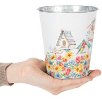 Produkt Doniczka metalowa z motywem, doniczka z budkami dla ptaków, wiaderko blaszane wys. 13 cm Ø11,5 cm