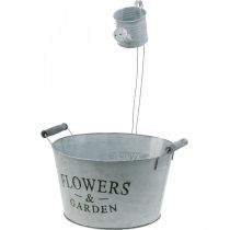 Produkt Miska do sadzenia z konewką, dekoracja ogrodowa, donica metalowa do sadzenia srebrno-biała myta W41cm Ø28cm/Ø7cm
