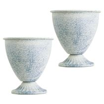 Produkt Miniaturowy wazon kielich metalowy biały niebieski vintage dekoracja 11,5 cm zestaw 2 elementów