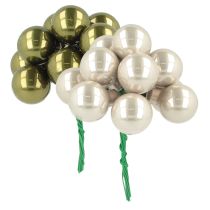 Produkt Mini bombki choinkowe na drucie szklane kremowo-zielone 2,5cm 140 szt.