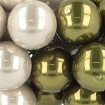 Produkt Mini bombki choinkowe na drucie szklane kremowo-zielone 2,5cm 140 szt.