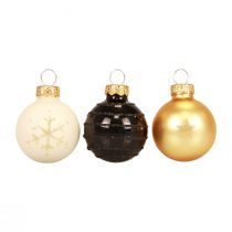 Produkt Mini bombki świąteczne szklane białe czarne złote Ø3cm 9 szt