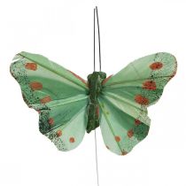 Mini motyl na drucie czerwony, zielony 6,5cm 12szt