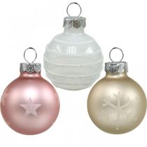 Produkt Mini bombki kremowe, różowe, białe prawdziwe szkło Ø3cm 9szt