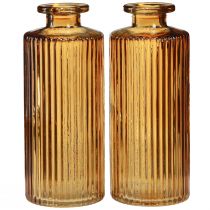 Produkt Mini wazony ze szkła pomarańczowe z dekoracją rowków wys. 13cm 6 szt.