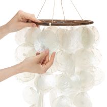 Produkt Dzwonek wietrzny Capiz w kształcie muszli, okrągły, długość 70 cm, na balkon lub do ogrodu
