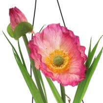 Produkt Kwiat maku w szkle do powieszenia różowy H22cm