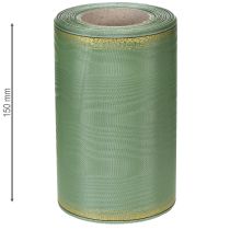 Produkt Wstążka do wieńców Moiré w kolorze szałwiowo-zielonym ze złotym brzegiem, 150 mm x 25 m, dekoracyjna wstążka do florystyki i wieńców