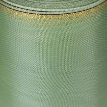Produkt Wstążka do wieńca Moiré w kolorze szałwiowo-zielonym ze złotym brzegiem - 175 mm x 25 m - dekoracyjna wstążka do florystyki i na uroczystości