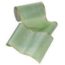 Produkt Wstążka do wieńca Moiré w kolorze szałwiowo-zielonym ze złotym brzegiem - 175 mm x 25 m - dekoracyjna wstążka do florystyki i na uroczystości