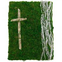 Obraz z mchu i krzyża na grób zielony, biały 40×30cm