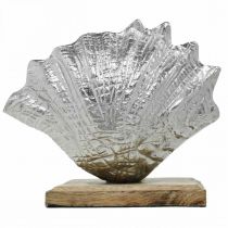 Produkt Powłoka do rozstawienia, morska dekoracja metalowa z drewnianą podstawą srebrna, naturalna 16×19cm