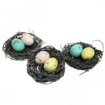 Produkt Mini koszyczek wielkanocny z pastelowymi jajkami Kolorowe ozdoby wielkanocne Ø6cm 12 sztuk