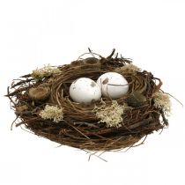 Gniazdo wielkanocne z jajkami sztuczna natura, biała dekoracja stołu wielkanocnego Ø19cm