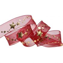 Wstążka dekoracyjna organza z motywem gwiazdek 25mm 20m