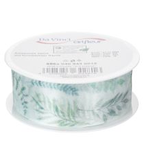 Produkt Wstążka organza, wstążka szyfonowa, gałązki liściaste, zielona, 40 mm, 15 m