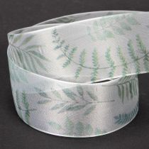 Produkt Wstążka organza, wstążka szyfonowa, gałązki liściaste, zielona, 40 mm, 15 m