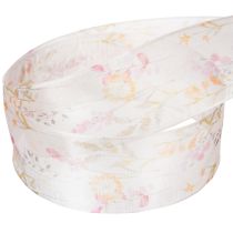 Produkt Wstążka organza, wstążka szyfonowa, kwiatowa, pomarańczowo-różowa, 40 mm, 15 m