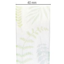 Produkt Wstążka organza, wstążka szyfonowa, zielona z wiciami liściowymi, szerokość 40 mm, długość 15 m