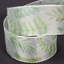 Produkt Wstążka organza, wstążka szyfonowa, zielona z wiciami liściowymi, szerokość 40 mm, długość 15 m