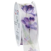 Produkt Wstążka organza, wstążka szyfonowa, tulipany papugi, fioletowa, 40 mm, 18 m