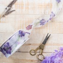 Produkt Wstążka organza, wstążka szyfonowa, tulipany papugi, fioletowa, 40 mm, 18 m