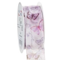 Produkt Wstążka organza, wstążka szyfonowa, motyle, fioletowa, 40 mm, 18 m