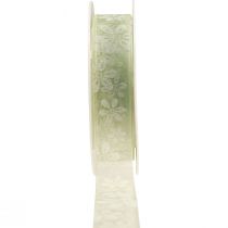 Produkt Wstążka prezentowa z organzy kwiaty w kolorze zielonym 25mm 18m
