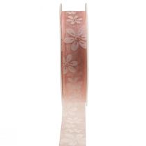 Produkt Wstążka prezentowa z organzy kwiaty różowa 25mm 18m